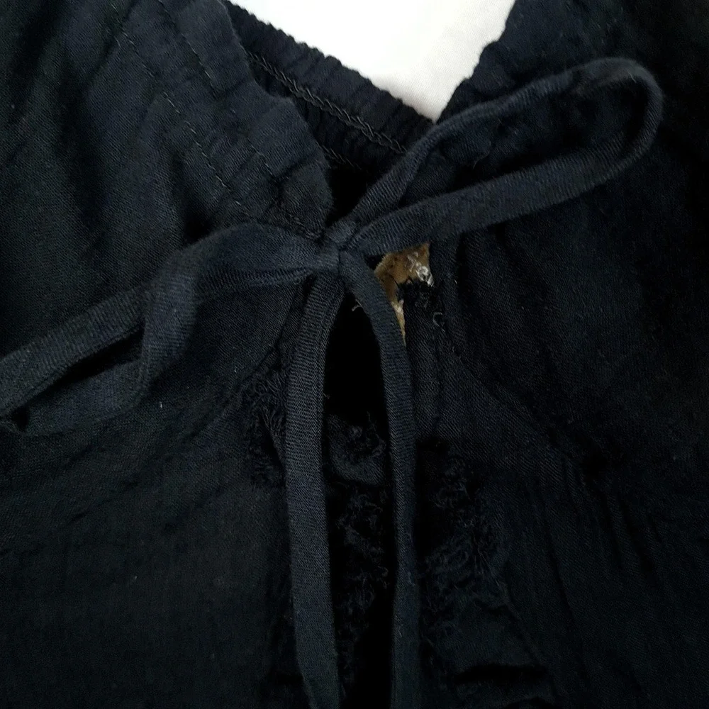 Free People Dress Womens Small Black Tiered Ruffle V-Neck Strappy Gypsy Magnolia